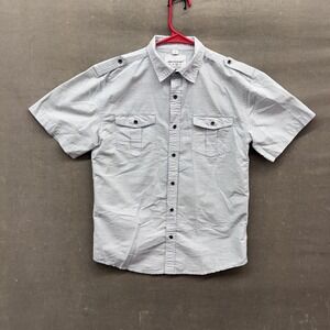 Paperdenim & Cloth Shirt Mens Large Gray Short Sleeve Button Up Pockets Casual